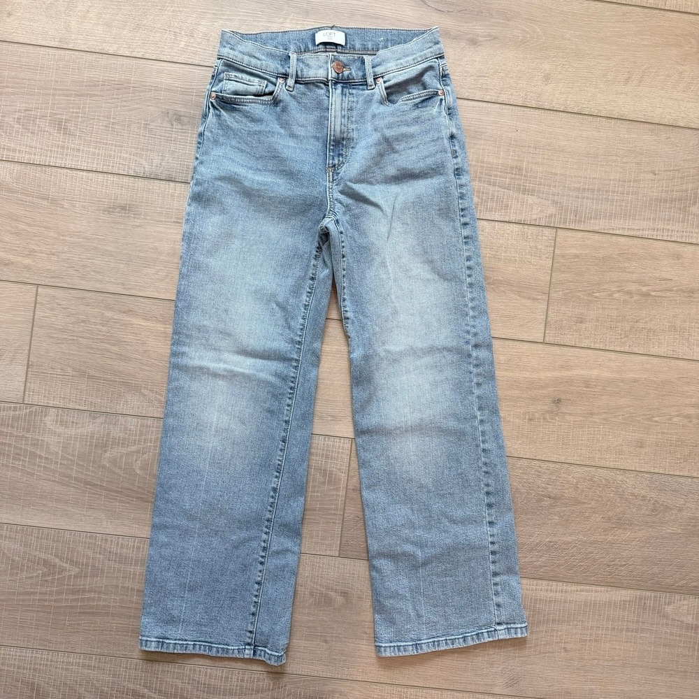 LOFT Outlet Wide Leg Jeans Womens 2P 26P Light Wash High Rise Petite Blue